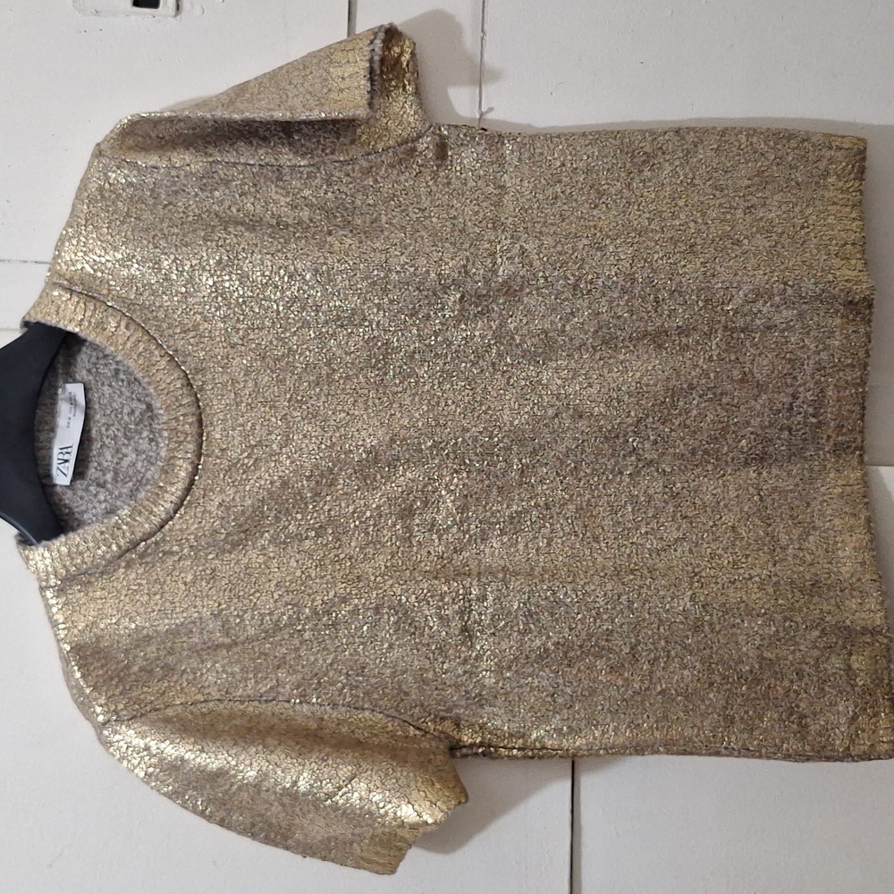 NWT Zara golden foil knit short sleeve Sweater - Picture 5 of 7